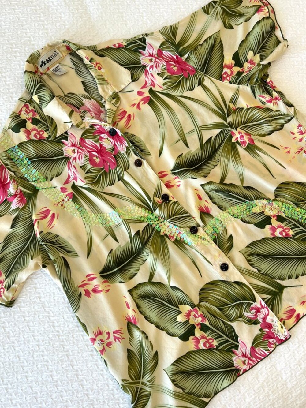 Vintage - We Be Bop - Hawaiian Shirt - Sequins - Size 1X Womens